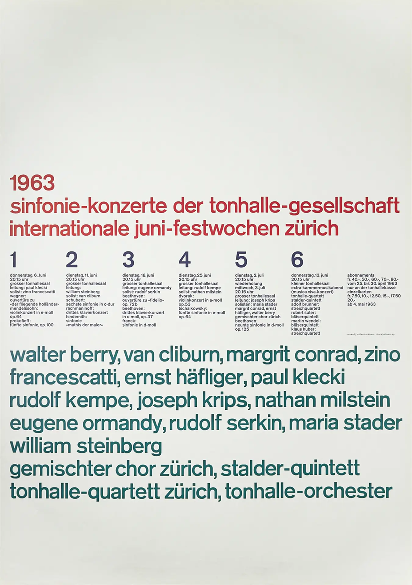 Internationale Juni-Festwochen 1963 Sinfonie-Konzerte der Tonhalle-Gesellschaft