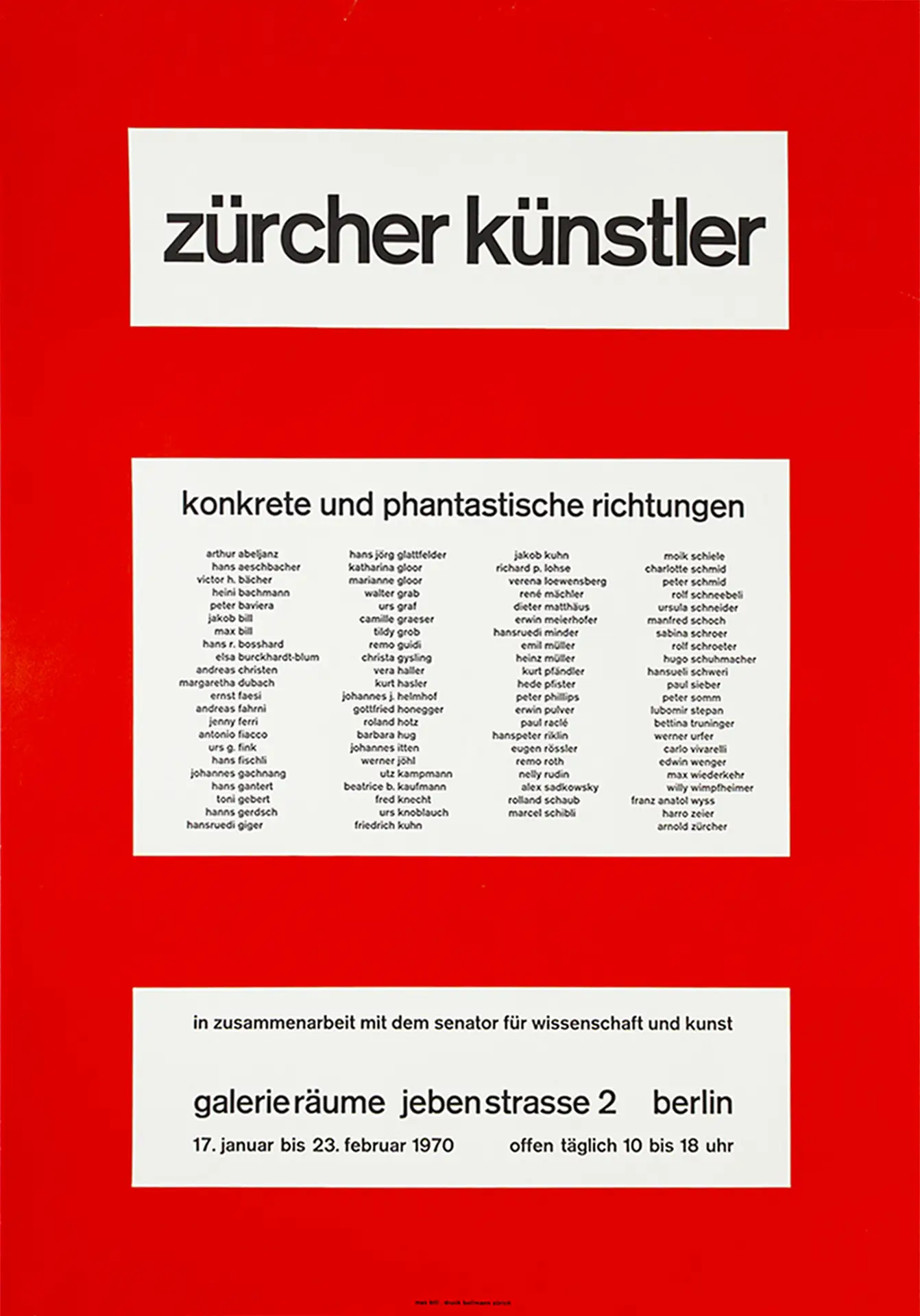 Zürcher Künstler, Konkrete und Phantastische Richtungen Galerieräume Jebensstrasse 2